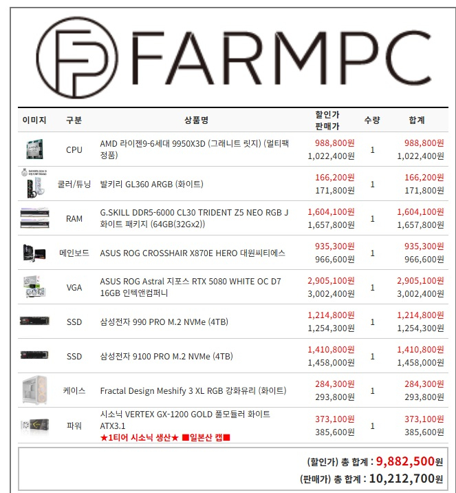 하이엔드 PC 처분합니다 (9950x3d 5080아스트랄)--0