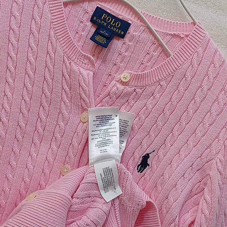 폴로 케이블 니트 가디건 아동 걸즈 L 여성 XS 핑크 훌륭 사랑봉봉--2