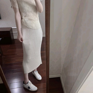 이세이미야케 쉬폰 반팔탑 라이트베이지