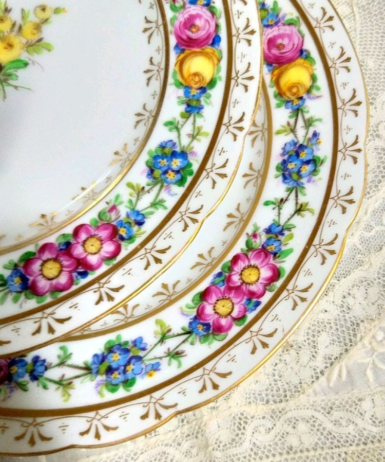 엔틱 독일 드레스덴 플라워 접시 이미지