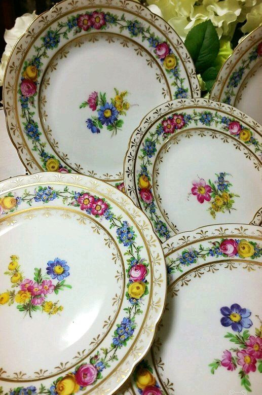 엔틱 독일 드레스덴 플라워 접시 이미지