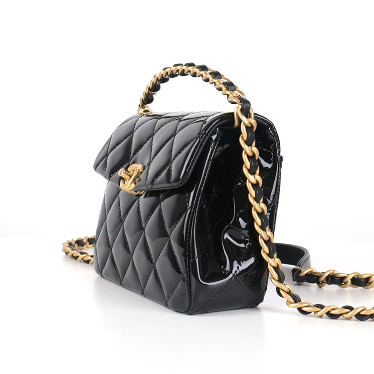 [중고명품다올] 샤넬 탑핸들 골드 체인 페이던트 미니 플랩백 블랙 금장 AS4472--2