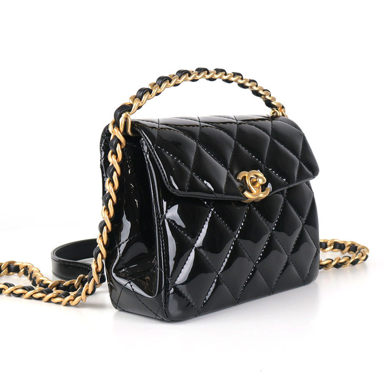 [중고명품다올] 샤넬 탑핸들 골드 체인 페이던트 미니 플랩백 블랙 금장 AS4472--3