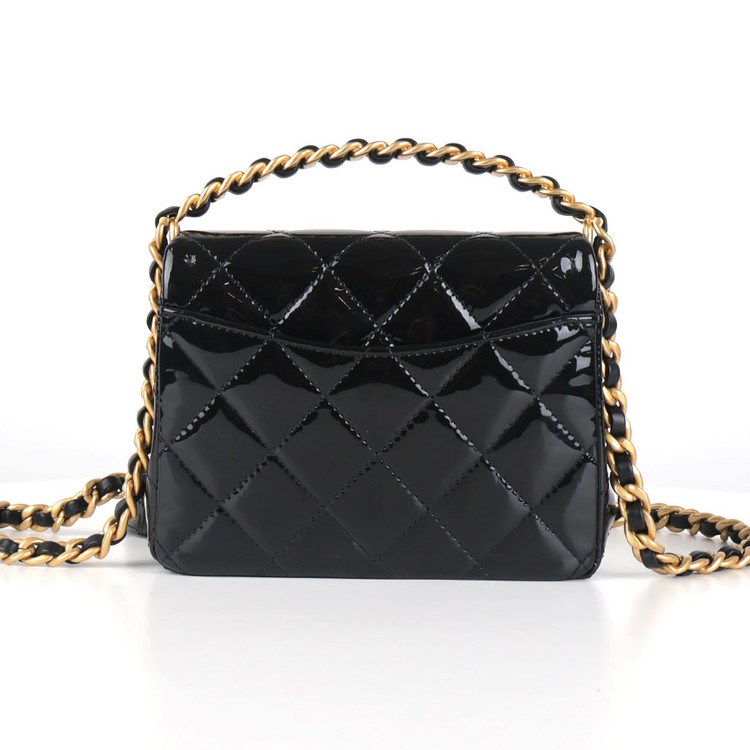 [중고명품다올] 샤넬 탑핸들 골드 체인 페이던트 미니 플랩백 블랙 금장 AS4472--4