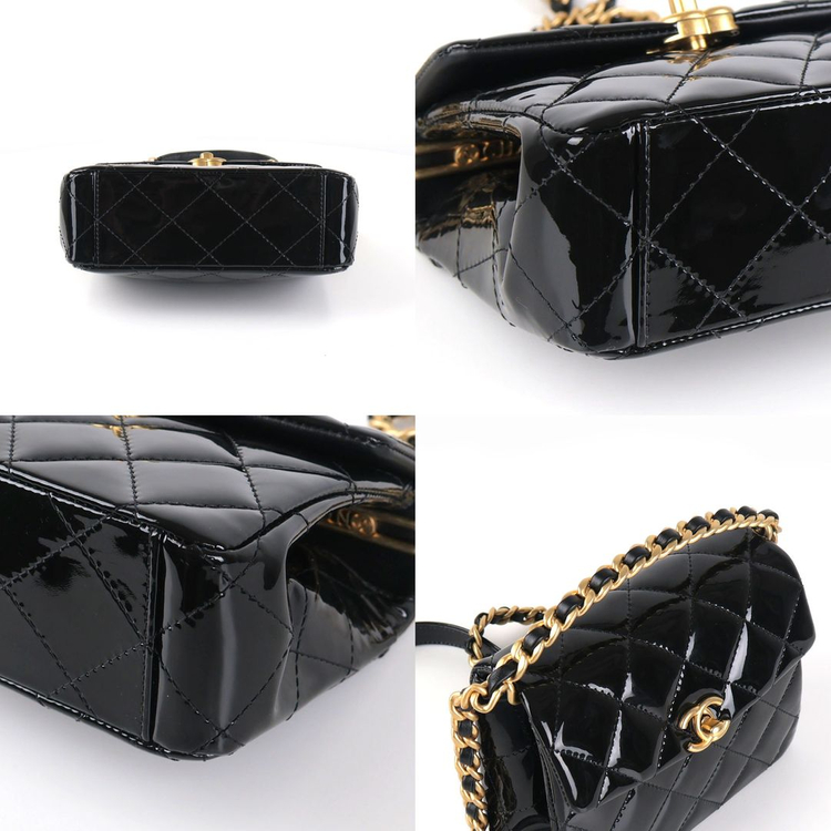 [중고명품다올] 샤넬 탑핸들 골드 체인 페이던트 미니 플랩백 블랙 금장 AS4472--5