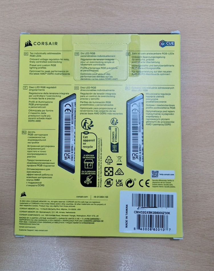 커세어 DDR5 32GB ( 16GB x2) RGB 6000MHz CL30 램--1