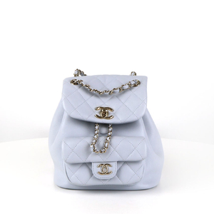 [중고명품다올] 샤넬 듀마 더블 원포켓 백팩 스몰 카프스킨 블루 그레이 AS2908