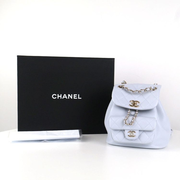 [중고명품다올] 샤넬 듀마 더블 원포켓 백팩 스몰 카프스킨 블루 그레이 AS2908--1