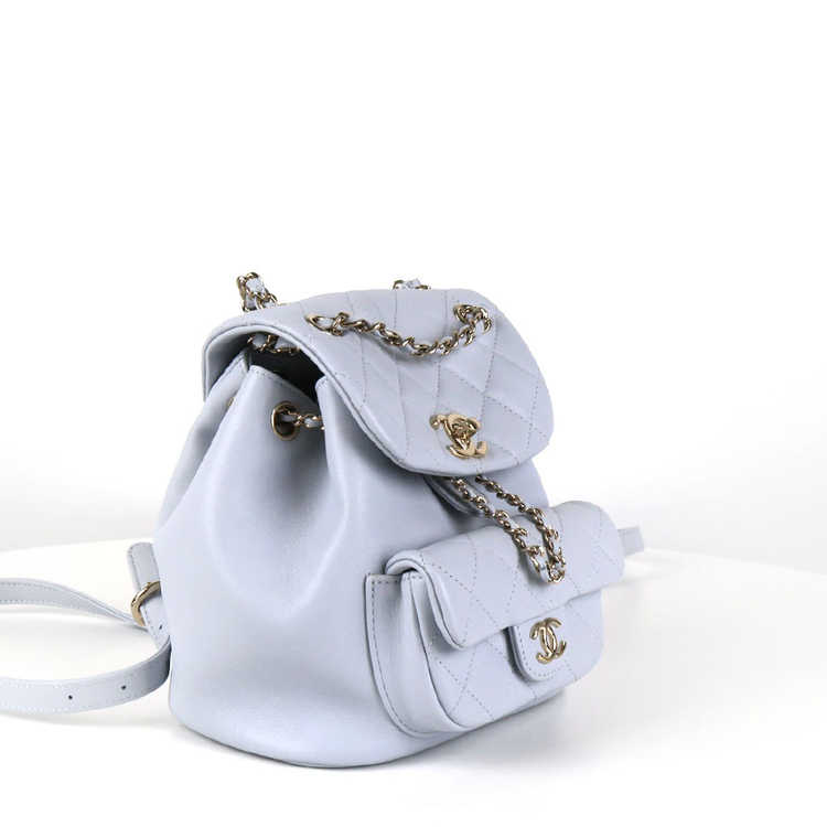 [중고명품다올] 샤넬 듀마 더블 원포켓 백팩 스몰 카프스킨 블루 그레이 AS2908--2