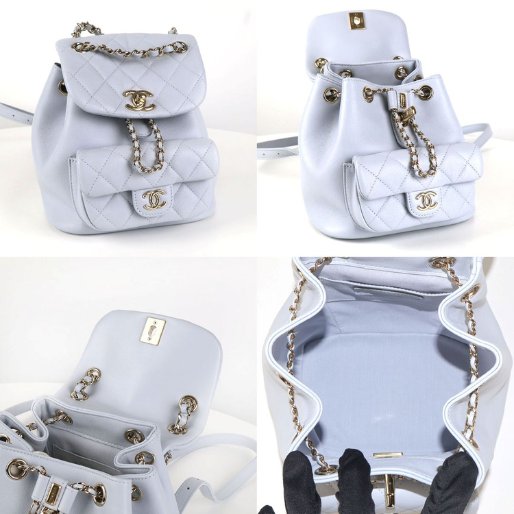 [중고명품다올] 샤넬 듀마 더블 원포켓 백팩 스몰 카프스킨 블루 그레이 AS2908--7