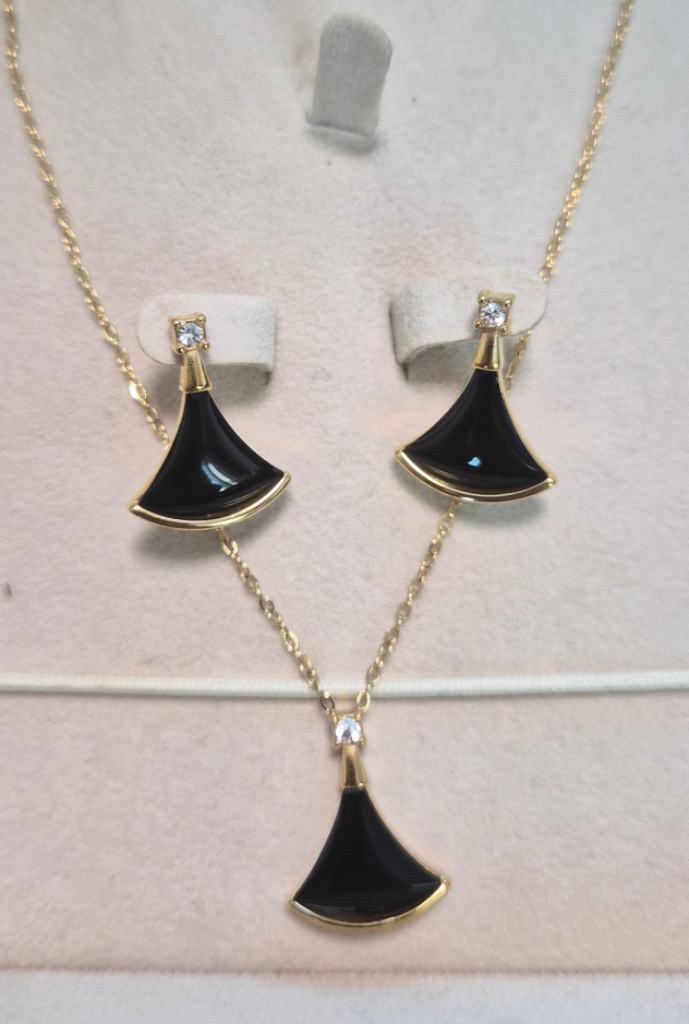 디바스목걸이 자개목걸이 부채꼴모양 부채모양 목걸이 귀걸이 세트 자개 귀걸이블랙(새상품)--0