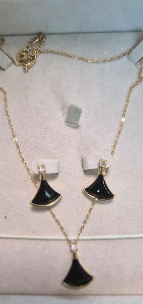 디바스목걸이 자개목걸이 부채꼴모양 부채모양 목걸이 귀걸이 세트 자개 귀걸이블랙(새상품)--1