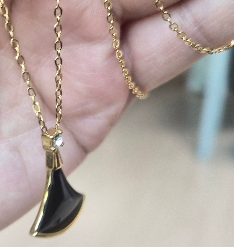 디바스목걸이 자개목걸이 부채꼴모양 부채모양 목걸이 귀걸이 세트 자개 귀걸이블랙(새상품)--3