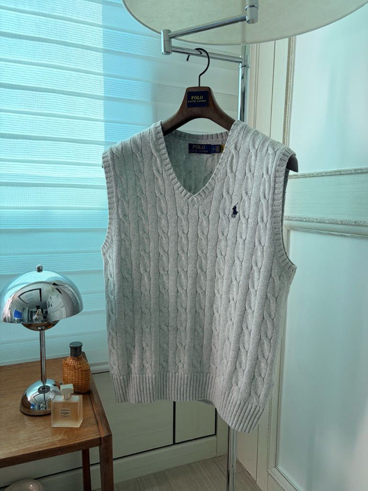 폴로 랄프로렌 케이블 니트 코튼 스웨터 베스트 M(100) 그레이컬러 새것--7