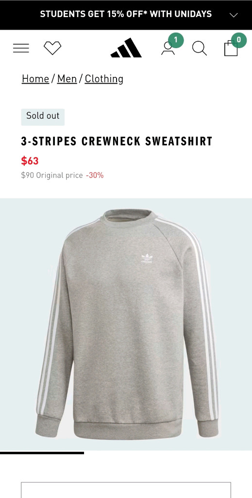 아디다스 기모맨투맨 실측110 가슴60 기장75 이미지