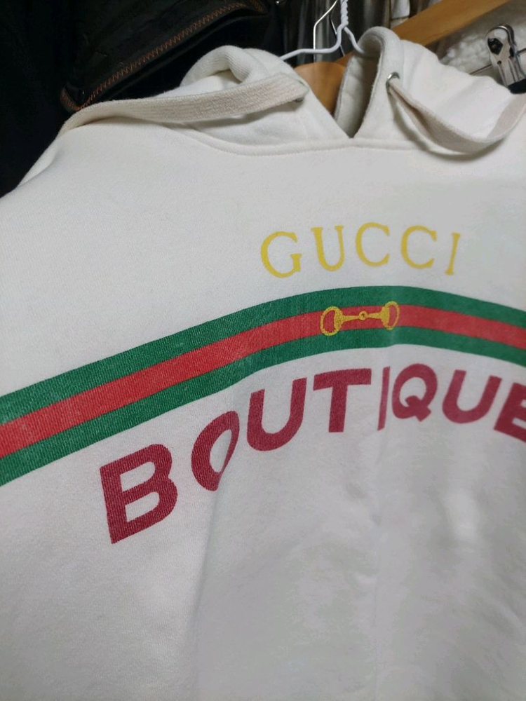 구찌 부티크 로고 아이보리 후드티 실측100 정품검수완료 이미지