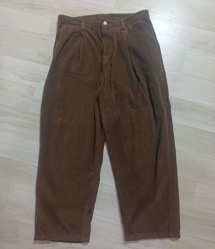 시그니처 코듀로이 와이드 팬츠 브라운--2