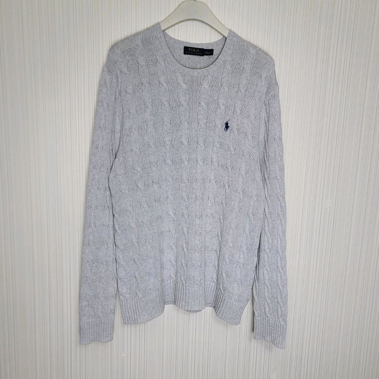 L 폴로 케이블 니트 라이트그레이 라운드 랄프로렌--1