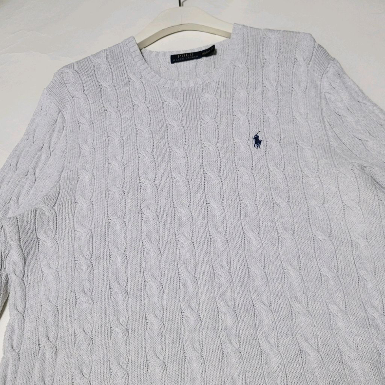 L 폴로 케이블 니트 라이트그레이 라운드 랄프로렌--4