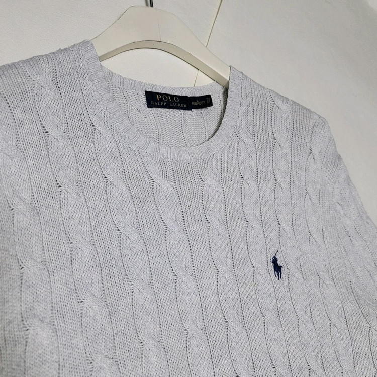 L 폴로 케이블 니트 라이트그레이 라운드 랄프로렌--5