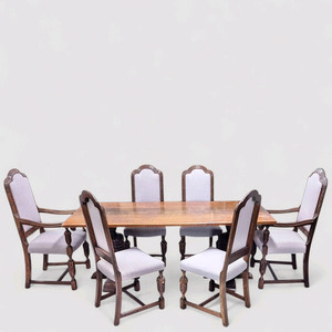 영국 앤틱 참나무 조각 6인용 다이닝 세트