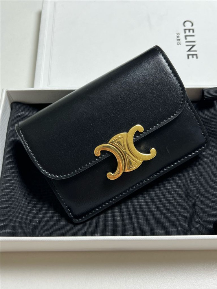 [정품] 셀린느 카드지갑 샤이니 카프스킨 플랩 카드 홀더 블랙 이미지