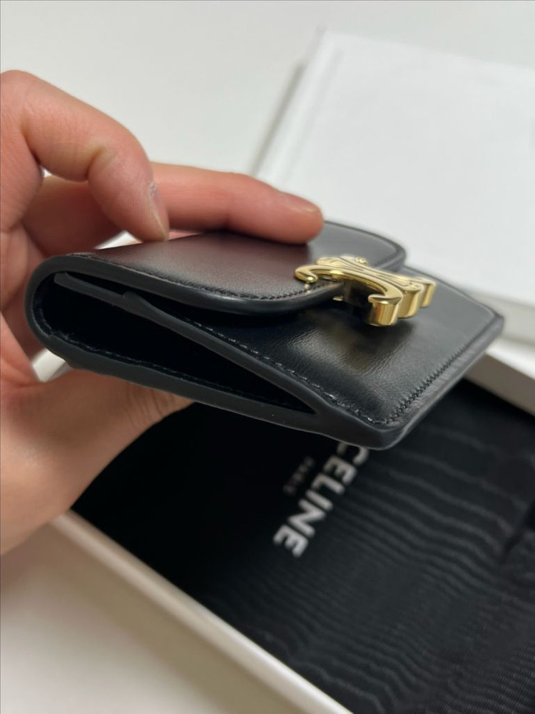 [정품] 셀린느 카드지갑 샤이니 카프스킨 플랩 카드 홀더 블랙 이미지