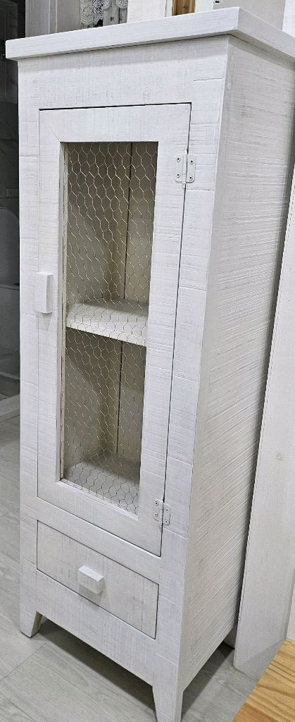 바네스데코 st 화이트 원목 철망 수납장 이미지