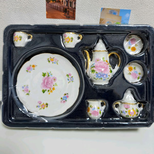 핑크 퍼플 차 티세트 미니어처