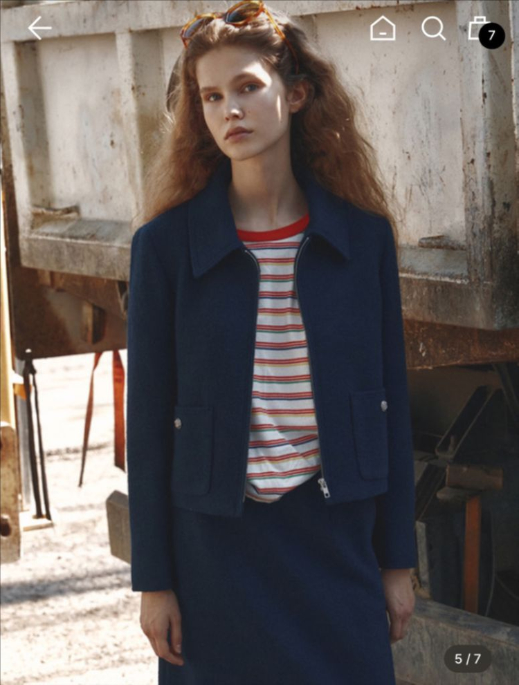 프론트로우 집업 트위드 자켓--4