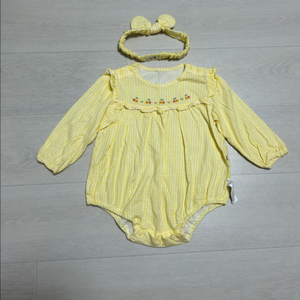 (1회착용) 오가닉맘 아기 바디수트 머리띠 세트 90 사이즈