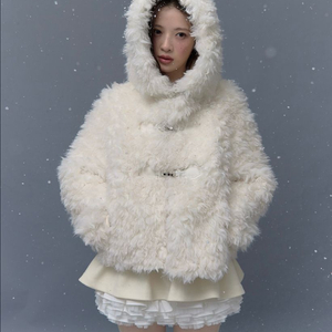더티스 테디 후드 퍼 자켓 THETIS TEDDY HOOD FUR JACKET 아이보리 S 이미지