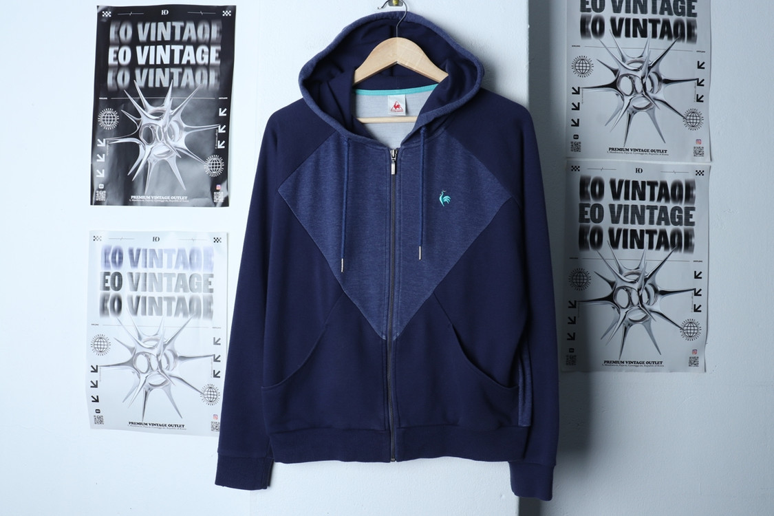 W(M-L) 르꼬끄 후드집업 스몰로고 블루 올드스쿨--1