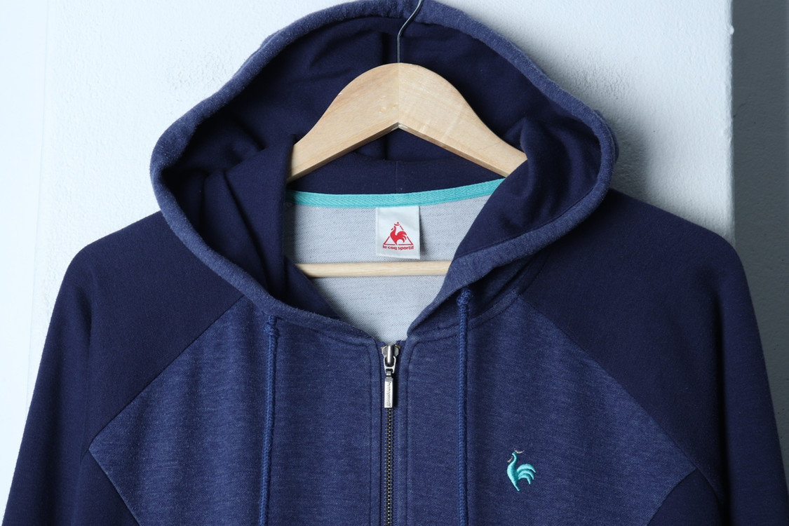 W(M-L) 르꼬끄 후드집업 스몰로고 블루 올드스쿨--2