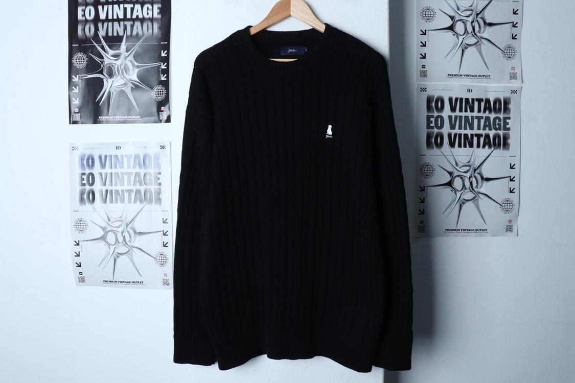 (L) 예일 니트 케이블 꽈배기 블랙 올드스쿨--1