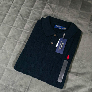 폴로 랄프로렌 케이블 반팔 니트 카라티 네이비 색상 XL사이즈(국내 105) 새제품 이미지