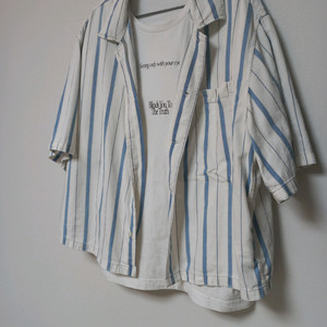 자라 코튼 스트라이프 반팔셔츠(라지사이즈)