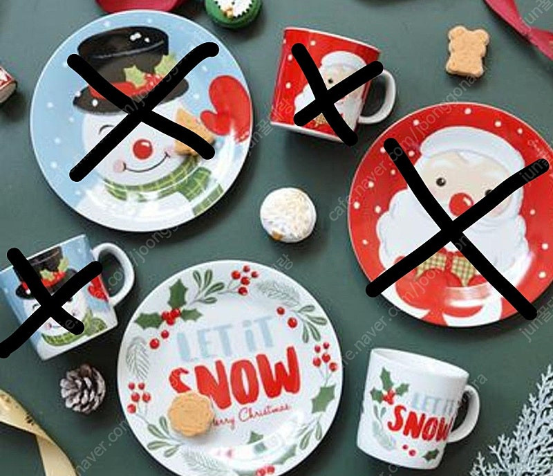 모던하우스 크리스마스 화이트 스노우 접시 컵 전자렌지 #완전새거# 이미지