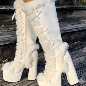 (새것 창고보관만함)화이트부츠 통굽 두꺼운굽 하이힐 롱부츠 지뢰계 양산형 이미지