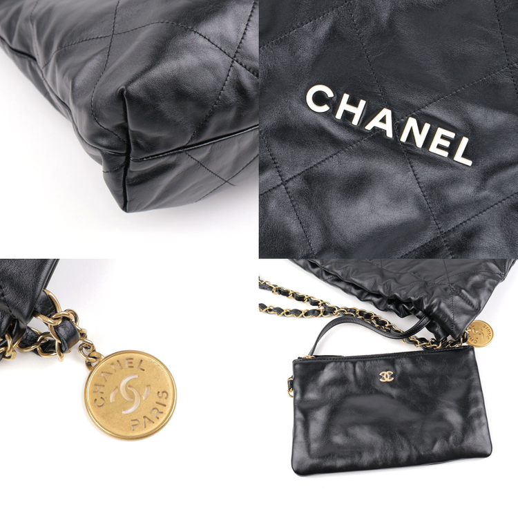 [중고명품다올] 샤넬 22백 미듐 숄더백 블랙 금장 카프스킨 AS3260--7