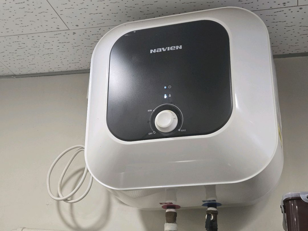 업소용 스텐 씽크대 전면 문짝 + 2단 벽선반 + 나비엔 전기온수기 30L--1