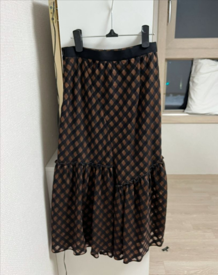 타임(TIME) 체크 프릴 플레어 롱스커트 이미지