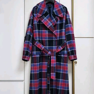 미착용/베네통 블루체크 트랜치 코트42