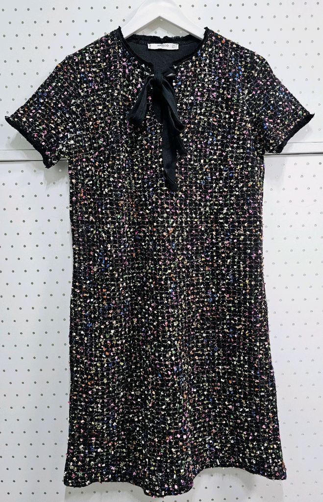 망고 블랙 트위드 리본 반팔 원피스 미니원피스 이미지