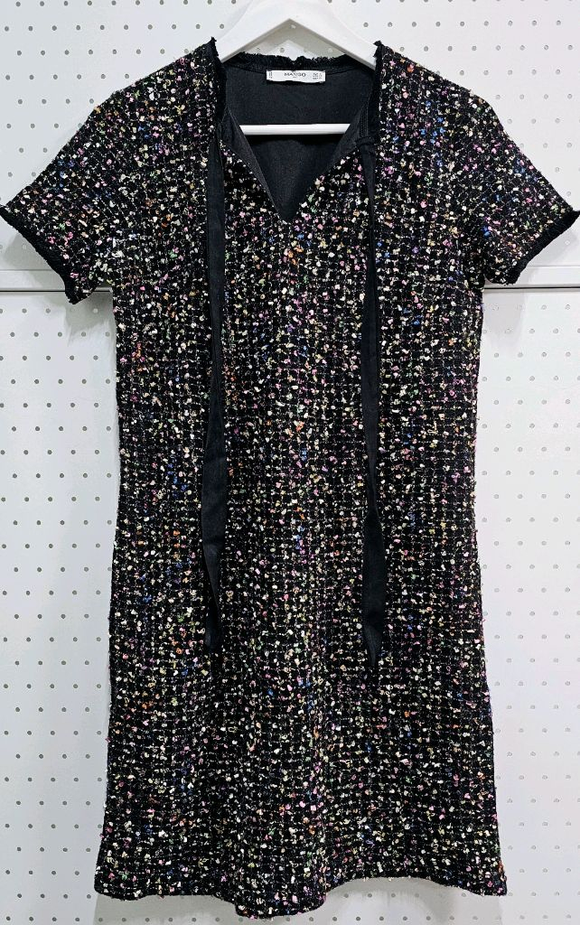 망고 블랙 트위드 리본 반팔 원피스 미니원피스 이미지