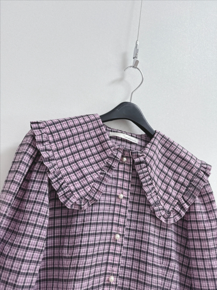 레니본 빅카라 진주버튼 포인트 블라우스--1