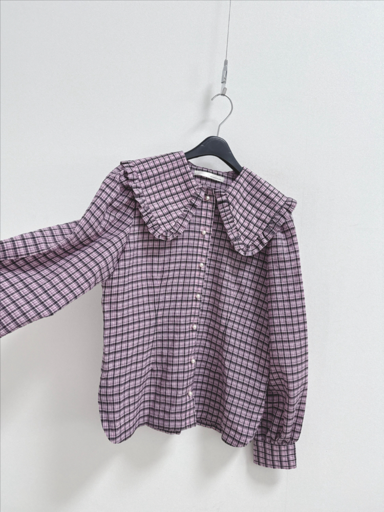 레니본 빅카라 진주버튼 포인트 블라우스--3