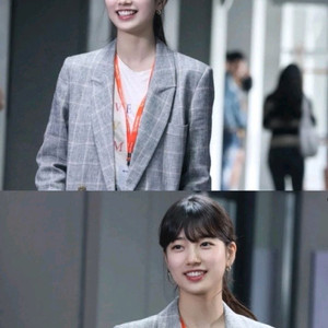 (택채새제품)산드로 여성 린넨 체크 자켓 블레이져 수트