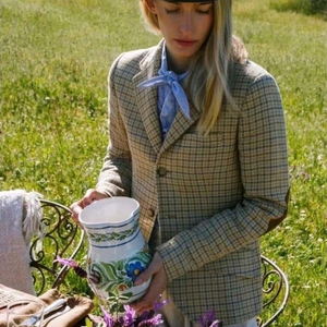 (크리스탈)폴로 랄프로렌 여성 스웨이드 트림하운드투스 블레이저 자켓 린넨 실크