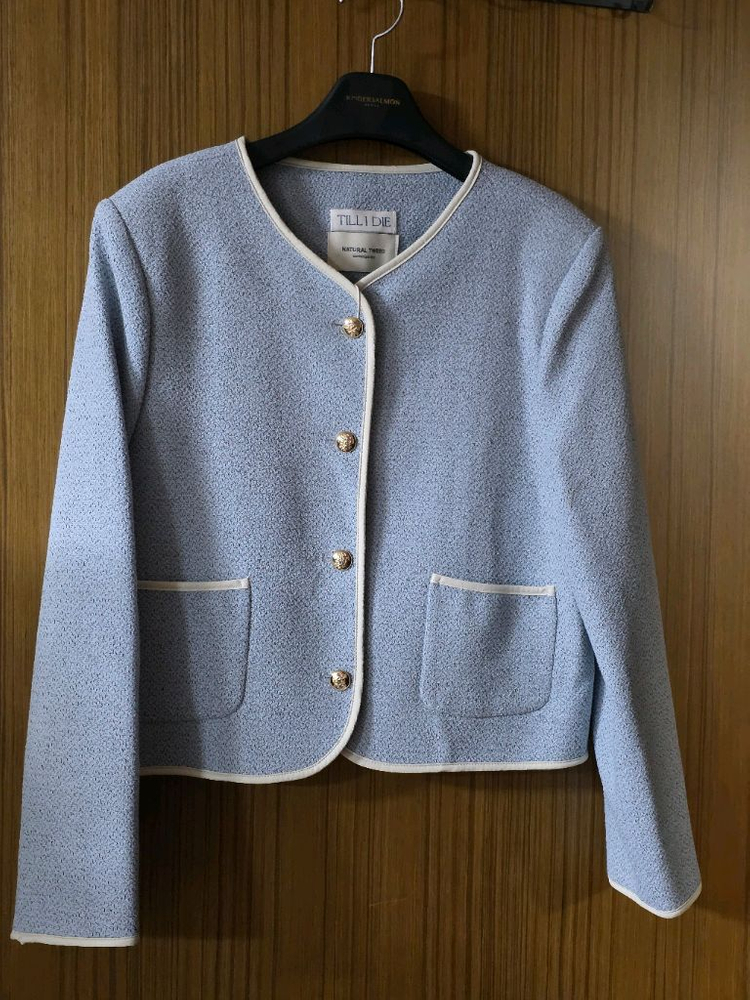 새상품 틸아이다이 내추럴 트위드 라인 자켓 스카이블루--9